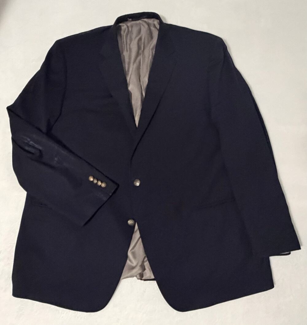 Hart Schaffner Marx Men's Sport Coat Blazer Two Button Navy Bronze Button Sz 54L